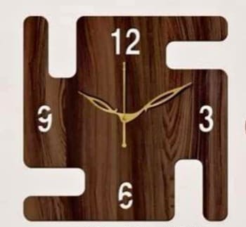 12" Inch Prelam MDF Wood English Numerals Swastik Square Without Glass Wall Clock